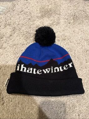 Reason Blue & Black 'i hate winter' Pom Pom Beanie